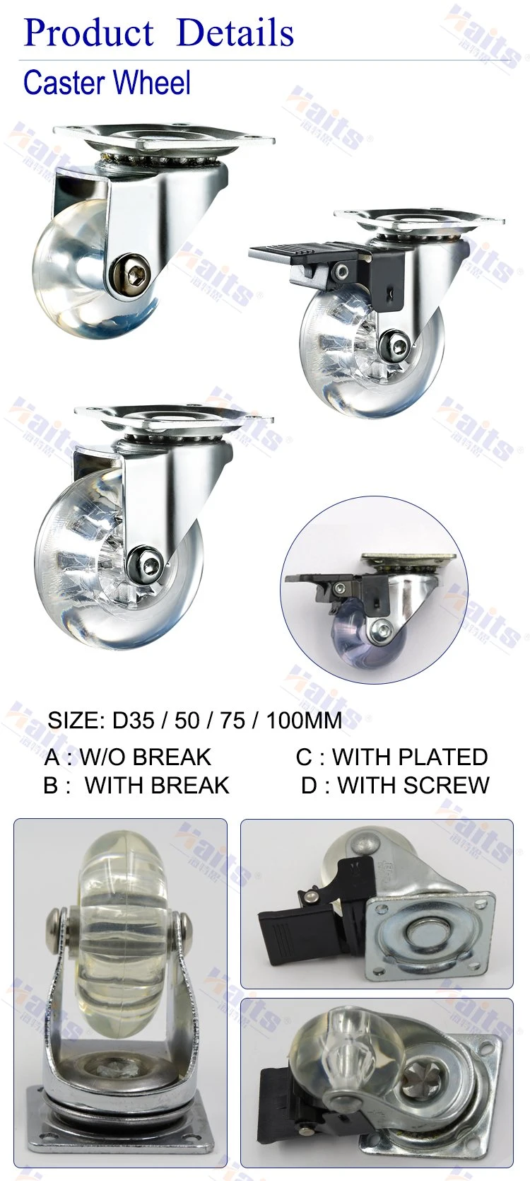 Rubber Swivel Caster Heavy Caster Wheels Caster with Brake Caster Furniture